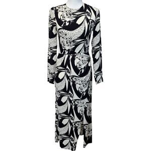 Reformation Celeste Persephone Long Sleeve Midi Dress Black White Size 4